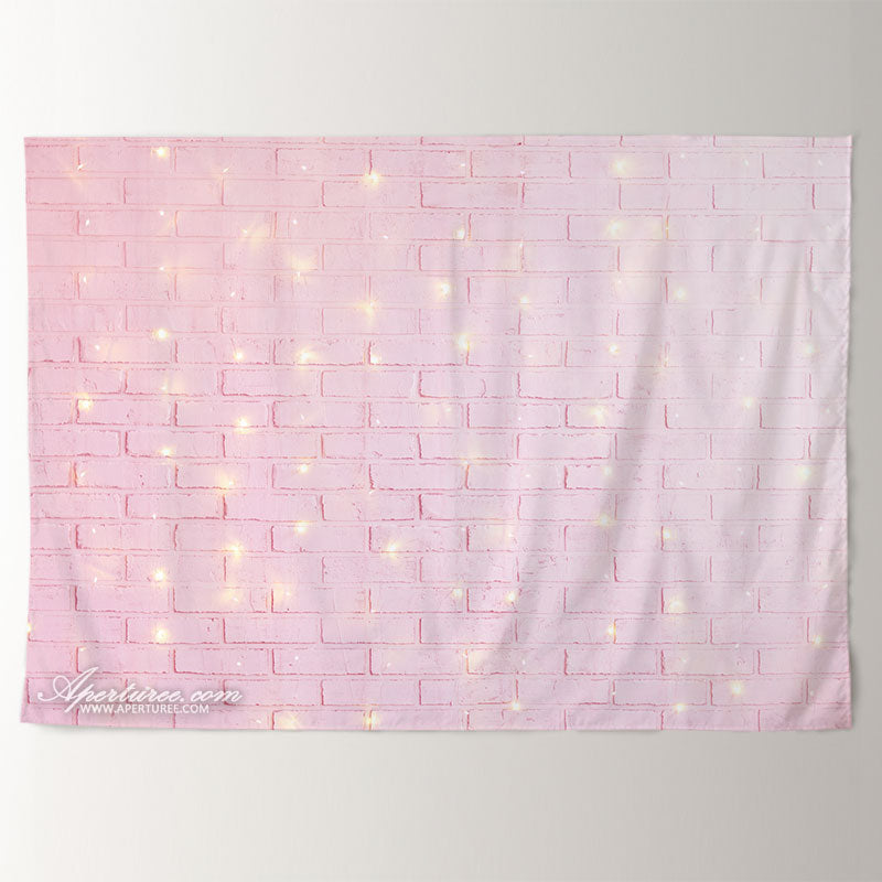 Aperturee - Baby Pink Brick Wall Lights Valentine Backdrop