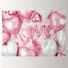 Aperturee - Baby Pink White Heart Balloon Valentine Backdrop