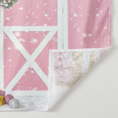 Aperturee - Baby Pink Wooden Door Merry Christmas Backdrop
