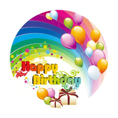 Aperturee - Ballon Rainbow Round Happy Birthday Backdrop
