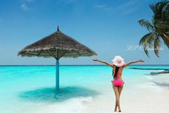 Aperturee - Beach Sandy Palm tree Portrait Photography Backdrop