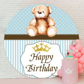 Aperturee - Bear Blue White Stripe Round Happy Birthday Backdrop