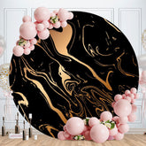 Aperturee - Black Gold Abstract Line Round Birthday Backdrop