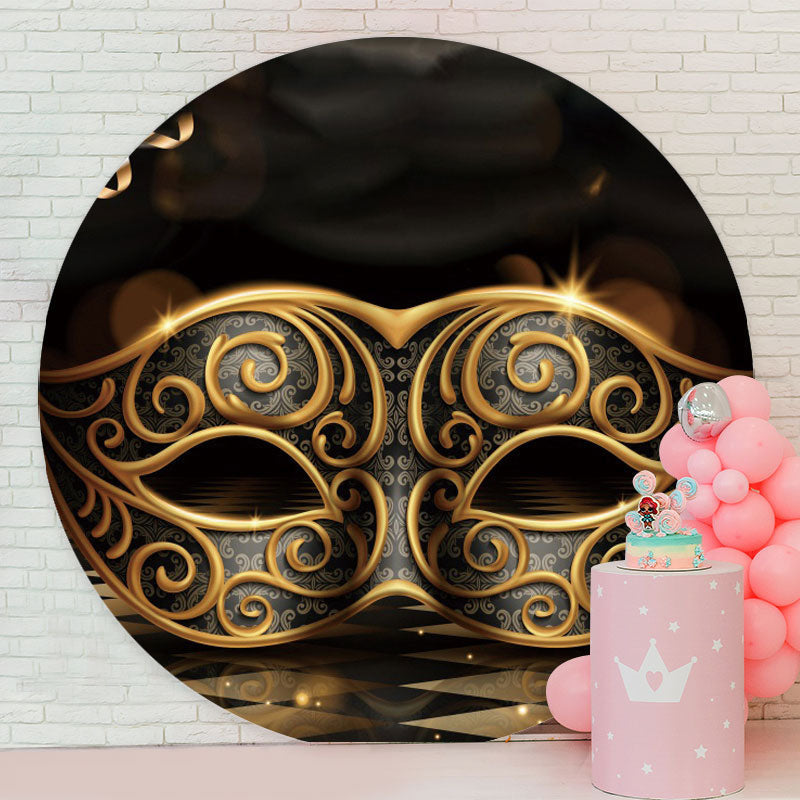 Aperturee - Black Gold Bokeh Round Mask Birthday Backdrop