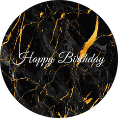 Aperturee - Black Gold Marble Texture Round Birthday Backdrop