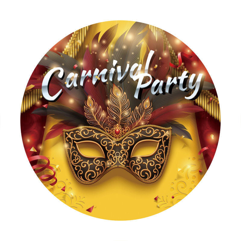 Aperturee - Black Gold Mask Round Carnival Party Backdrop