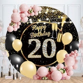 Aperturee - Black Gold Round Happy 20Th Birthday Backdrop