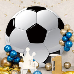 Aperturee - Black White Football Round Birthday Backdrop