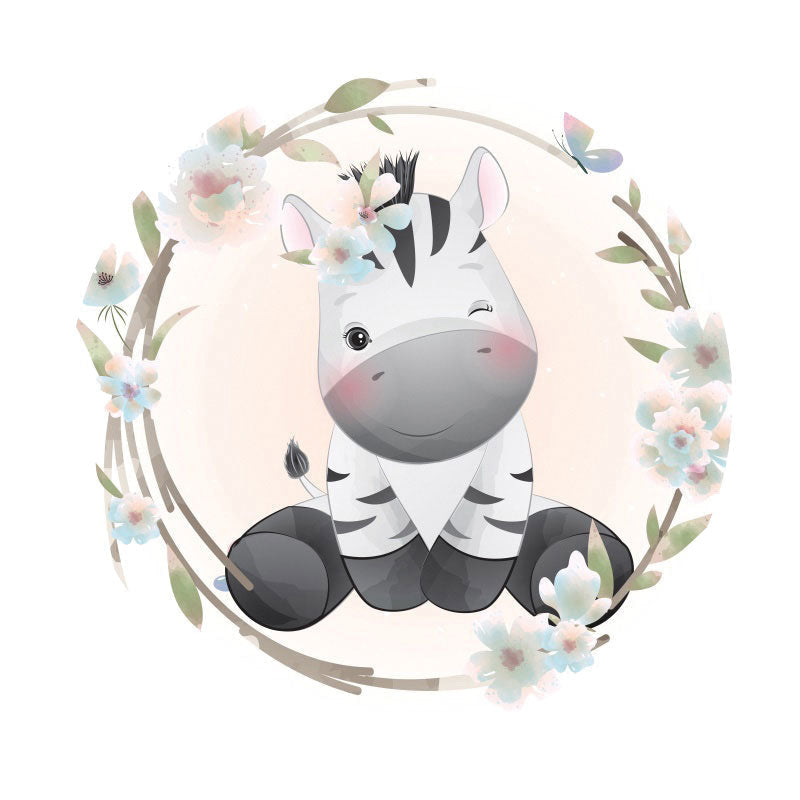 Aperturee - Black White Horse Round Baby Shower Backdrop