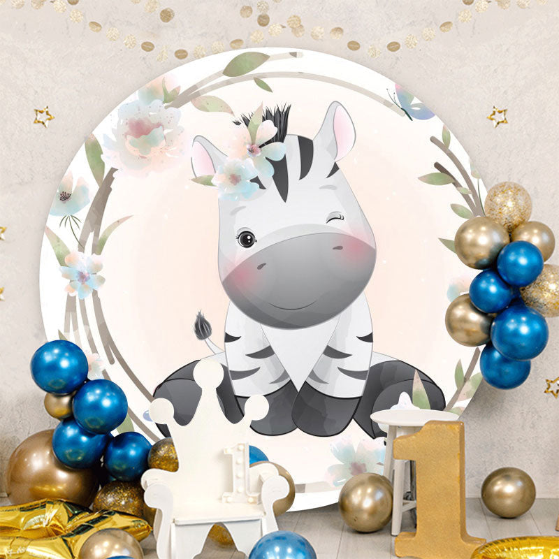 Aperturee - Black White Horse Round Baby Shower Backdrop