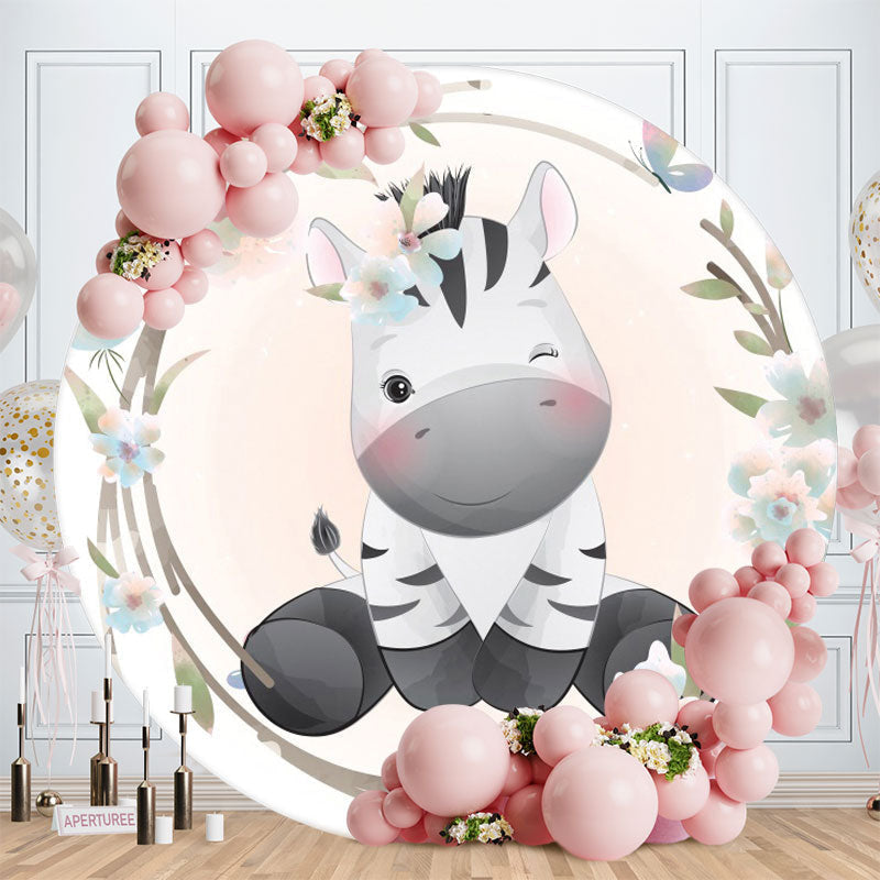 Aperturee - Black White Horse Round Baby Shower Backdrop