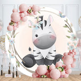 Aperturee - Black White Horse Round Baby Shower Backdrop