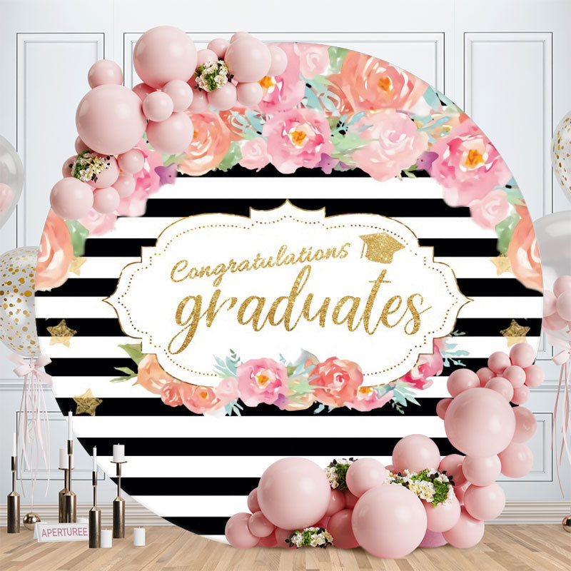 Aperturee - Black-White Stripe Floral Graduation Circle Backdrop