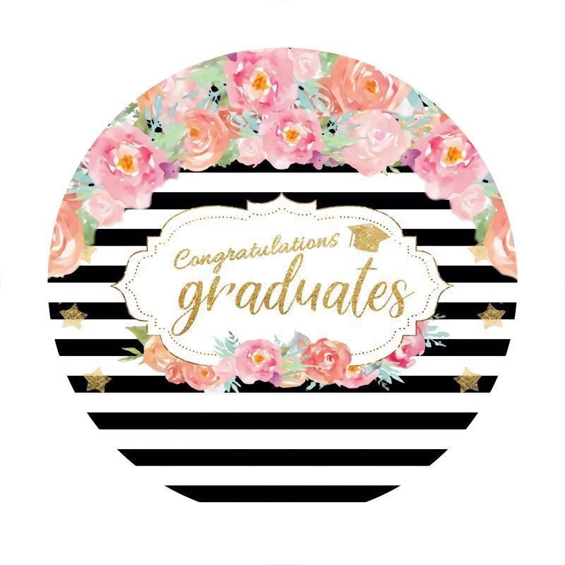 Aperturee - Black-White Stripe Floral Graduation Circle Backdrop