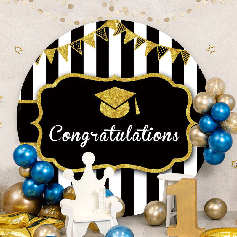 Aperturee - Black White Stripes Round Gold Grad Backdrop