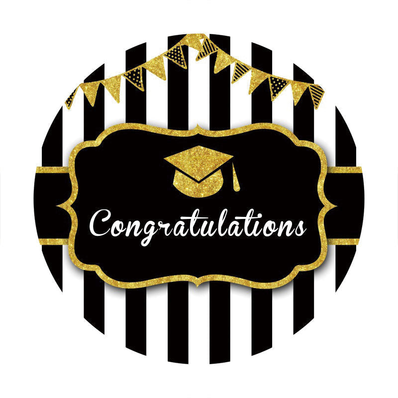 Aperturee - Black White Stripes Round Gold Grad Backdrop