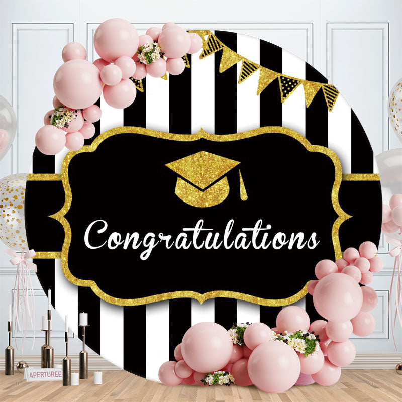 Aperturee - Black White Stripes Round Gold Grad Backdrop