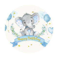 Aperturee - Blue Ballon Elephant Round Birthday Backdrop