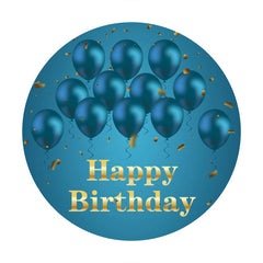 Aperturee - Blue Ballons Round Gold Happy Birthday Backdrop