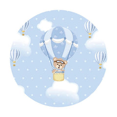 Aperturee - Blue Bear Ballon Round Birthday Party Backdrop
