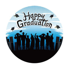 Aperturee - Blue Black Round Happy Graduation Party Backdrop