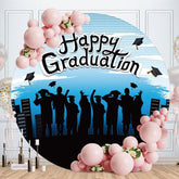 Aperturee - Blue Black Round Happy Graduation Party Backdrop