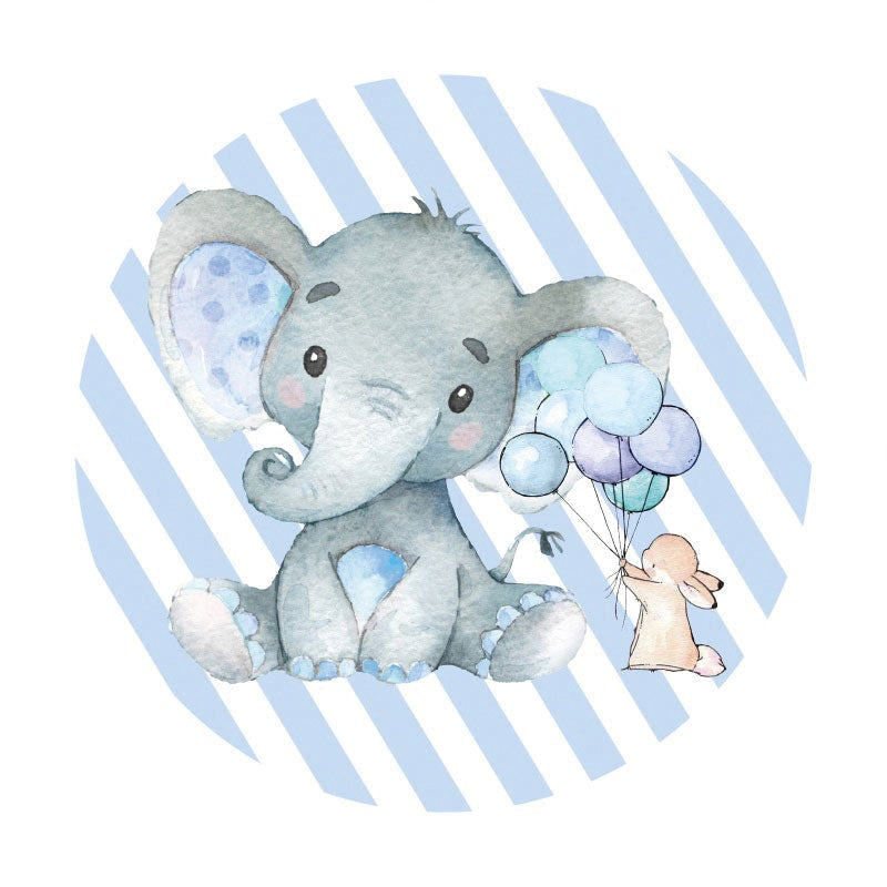 Aperturee - Blue Elephant Ballon Round Baby Shower Backdrop