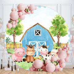 Aperturee - Blue Farm Cartoon Animal Baby Shower Backdrop