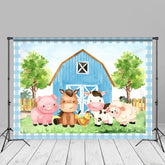 Aperturee - Blue Farmhouse Animals Forest Photography Backdrop