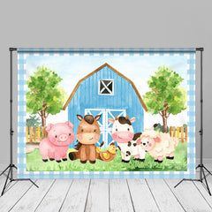 Aperturee - Blue Farmhouse Animals Forest Photography Backdrop