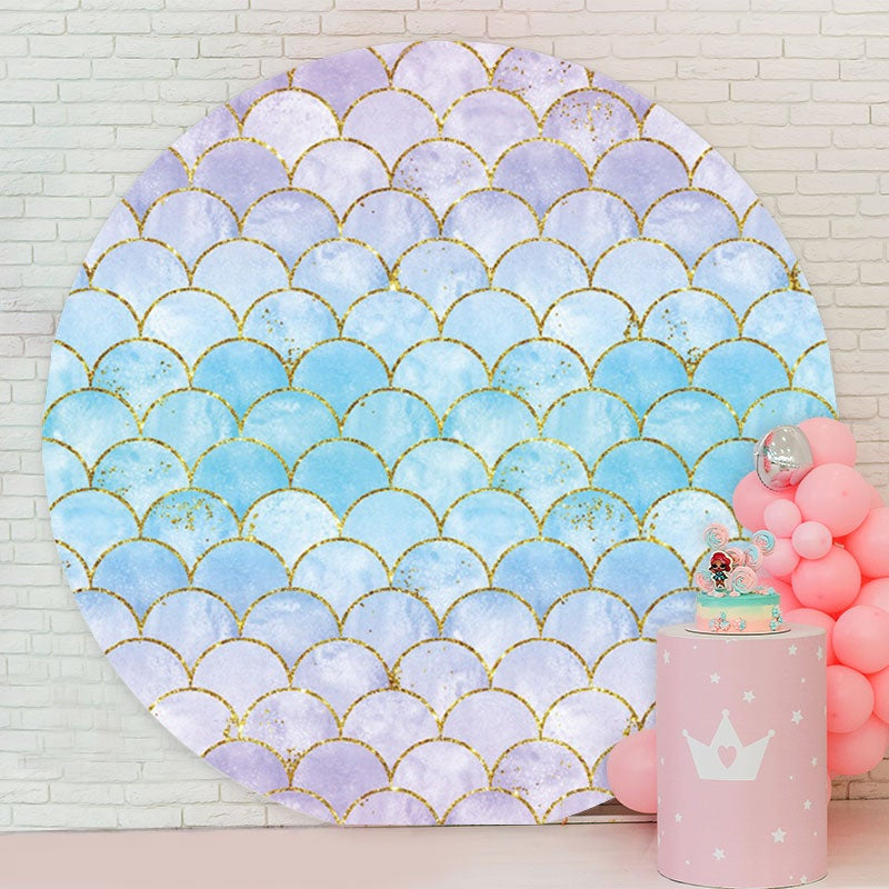 Aperturee - Blue Glitter Round Mermaid Birthday Backdrop
