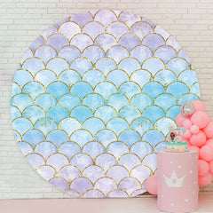 Aperturee - Blue Glitter Round Mermaid Birthday Backdrop