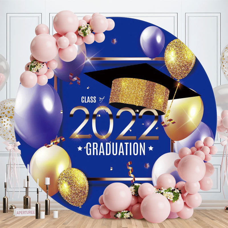 Aperturee - Blue Gold Round Balloons Happy 2022 Grad Backdrop