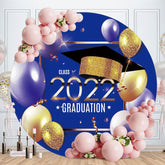 Aperturee - Blue Gold Round Balloons Happy 2022 Grad Backdrop