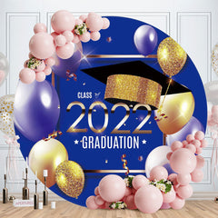 Aperturee - Blue Gold Round Balloons Happy 2022 Grad Backdrop