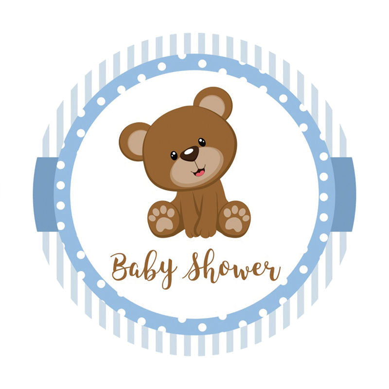Aperturee - Blue Grey Round Teddy Bear Baby Shower Backdrop
