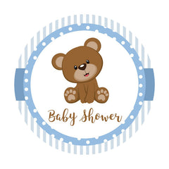 Aperturee - Blue Grey Round Teddy Bear Baby Shower Backdrop