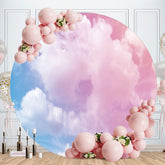 Aperturee - Blue Pink Clouds Round Baby Shower Backdrops