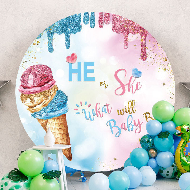 Aperturee - Blue Pink Glitter Round Baby Shower Backdrop
