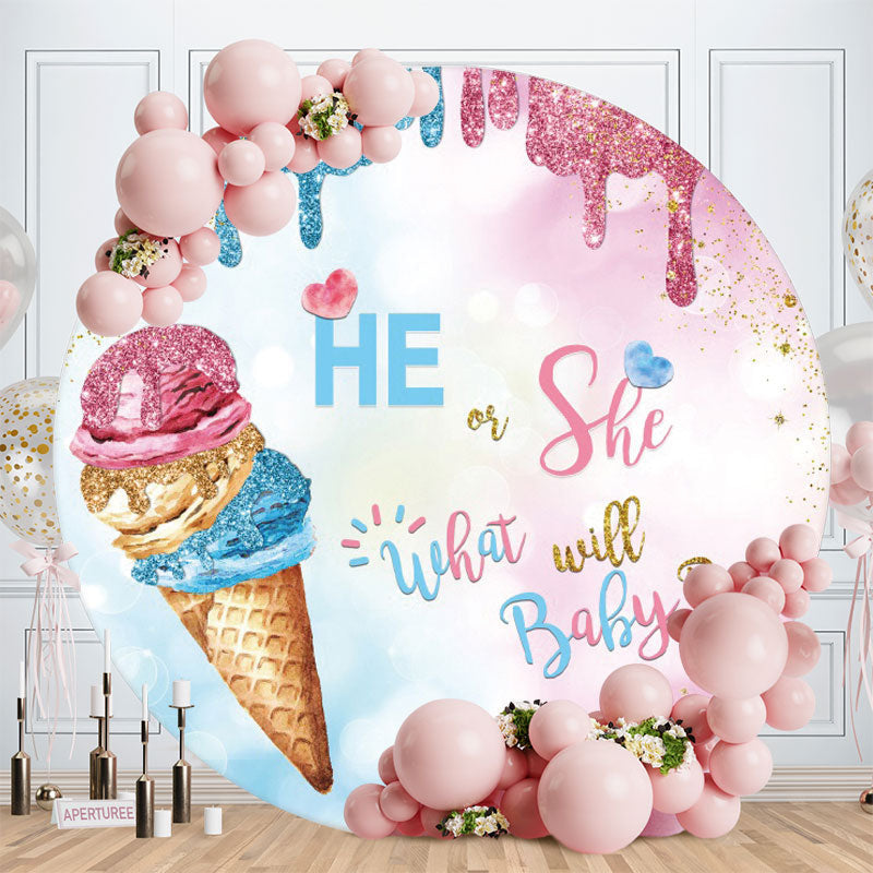 Aperturee - Blue Pink Glitter Round Baby Shower Backdrop