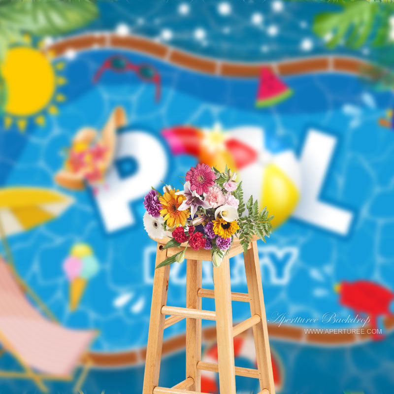 Aperturee - Blue Swimming Pool Party Summer Photoshoot Backdrop