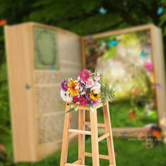 Aperturee - Book Forest Butterfly Mushroom House Spring Backdrop