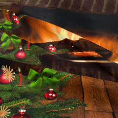 Aperturee - Brick Fireplace Pinetree Bauble Christmas Backdrop