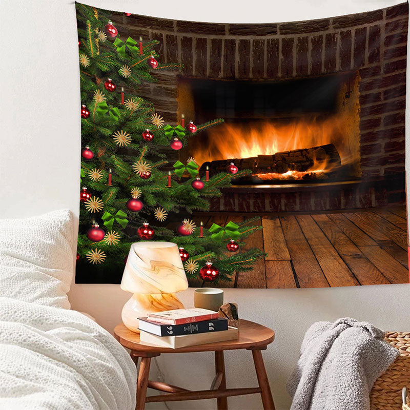 Aperturee - Brick Fireplace Pinetree Bauble Christmas Backdrop