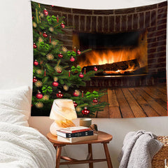 Aperturee - Brick Fireplace Pinetree Bauble Christmas Backdrop