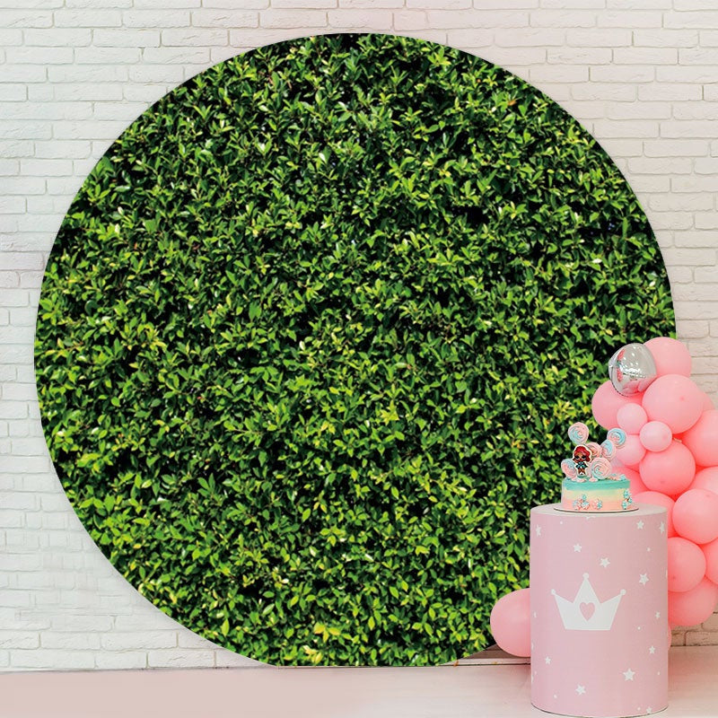 Aperturee - Bright Green Leaves Round Birthday Backdrop