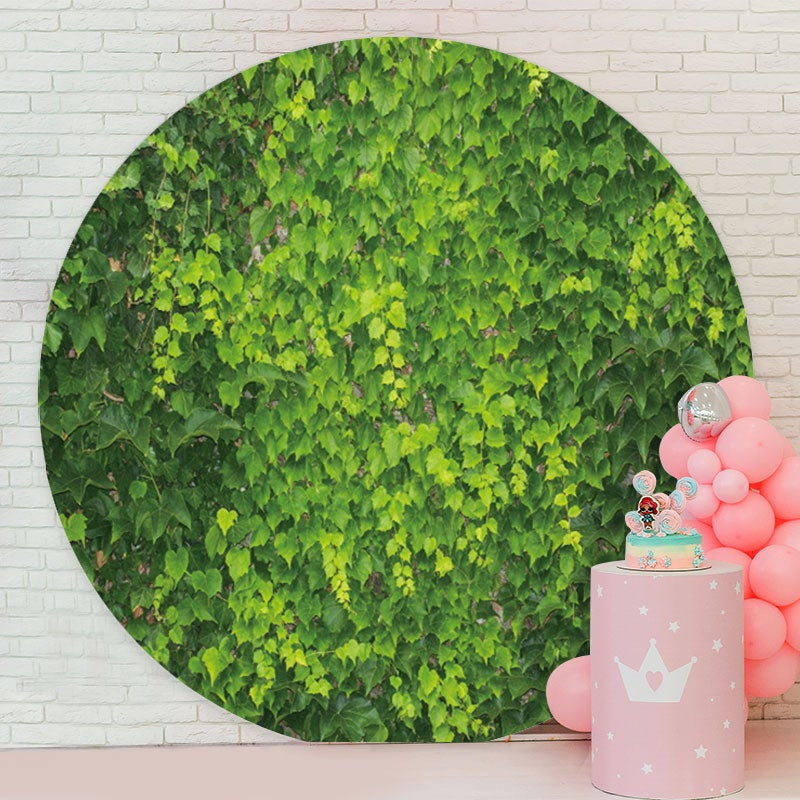 Aperturee - Bright Greeny Leaves Round Birthday Backdrop