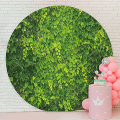 Aperturee - Bright Greeny Leaves Round Birthday Backdrop