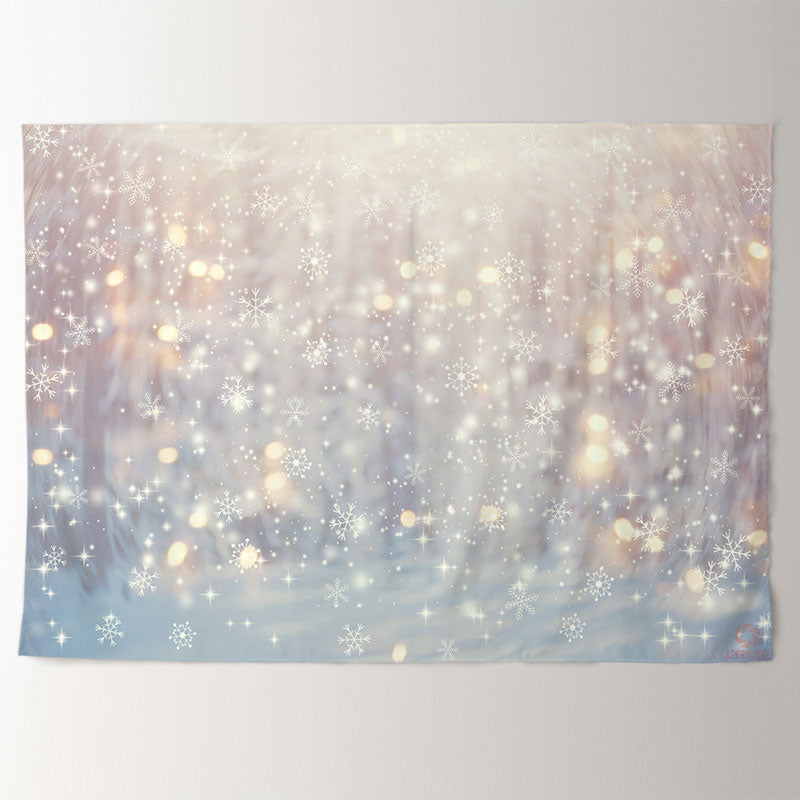 Aperturee - Bright Snowflake Bokeh Light Winter Scene Backdrop
