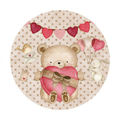 Aperturee - Brown Love Teddy Bear Round Valentines Backdrop